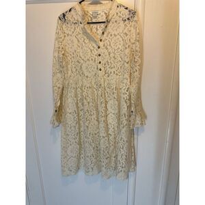Sundance Lace Dress Sz M Ivory Mini No‎ Slip Flutter Sleeves Bohemian Boho Gypsy